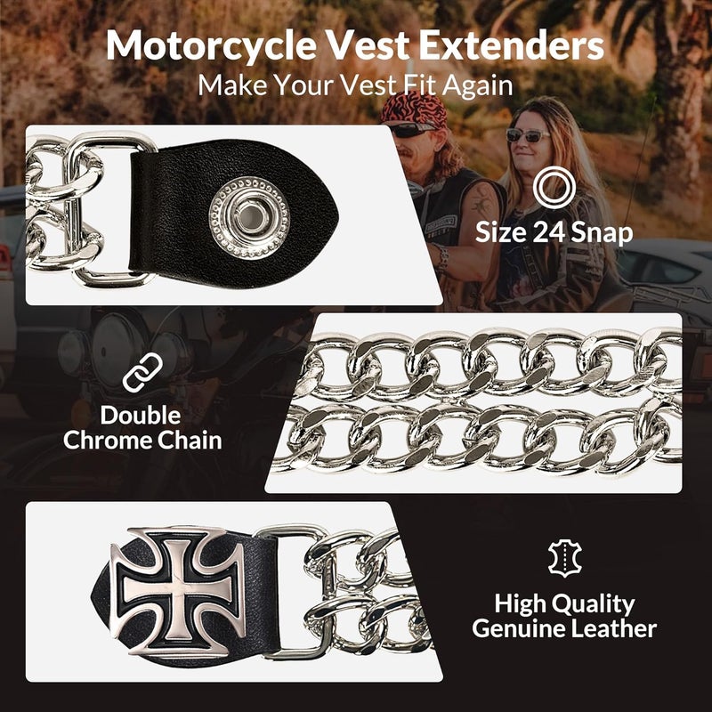 Mirthcos Motorcycle Vest Extenders for Men & Women - 4 PCS Leather Vest Extensions for Biker - Durable Double Chrome Chains - Image 2
